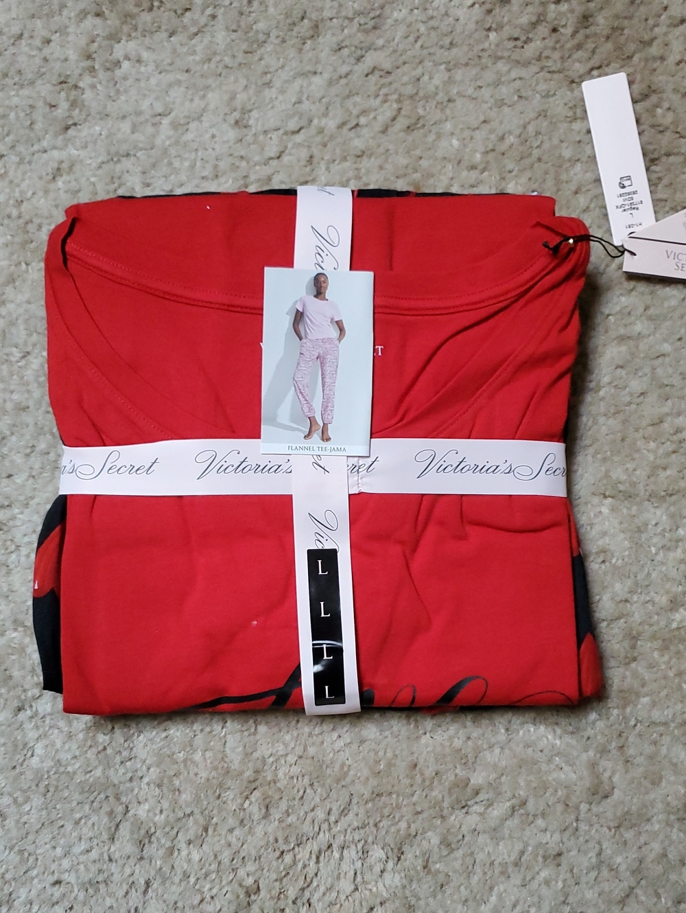 Victoria's Secret Flannel Tee-Jama Set Pajama Set Red & Black Large